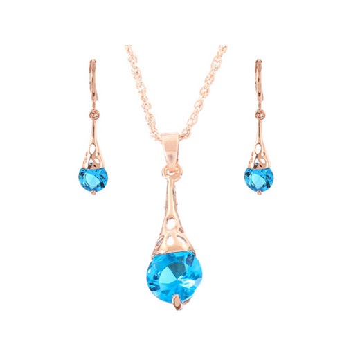 komplet biżuterii eleganckie błękitne cyrkonie łezki krople Lovrin wyprzedaż LOVRIN