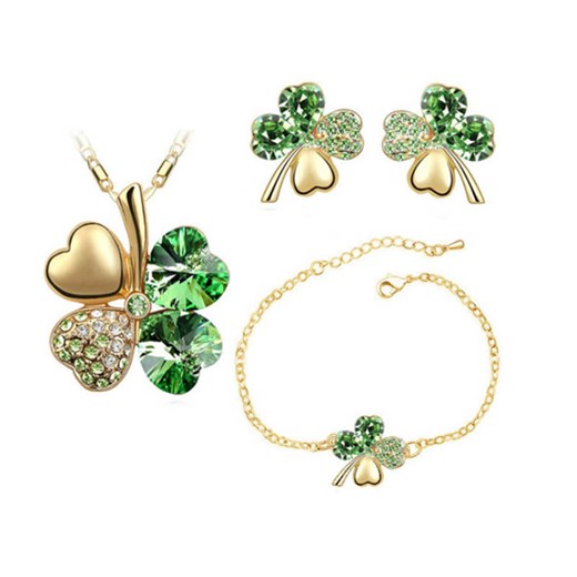 komplet biżuterii koniczynki zielone prezent Lovrin LOVRIN