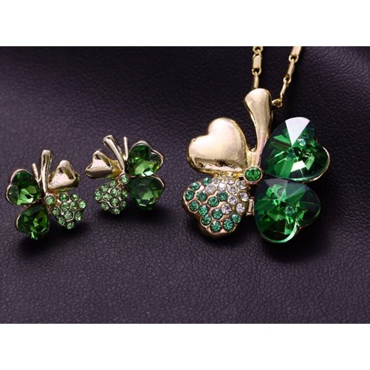 komplet biżuterii koniczynki zielone prezent Lovrin LOVRIN