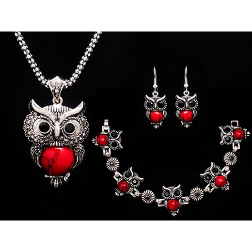 komplety biżuterii sowa rubinowe kamienie Lovrin LOVRIN