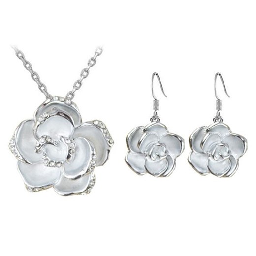 komplet biżuterii róże białe cyrkonie prezent Lovrin LOVRIN wyprzedaż