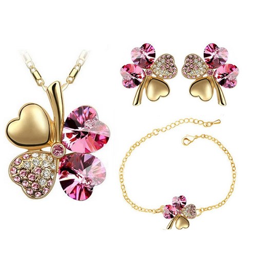 komplet biżuterii koniczynki różowe prezent Lovrin promocja LOVRIN