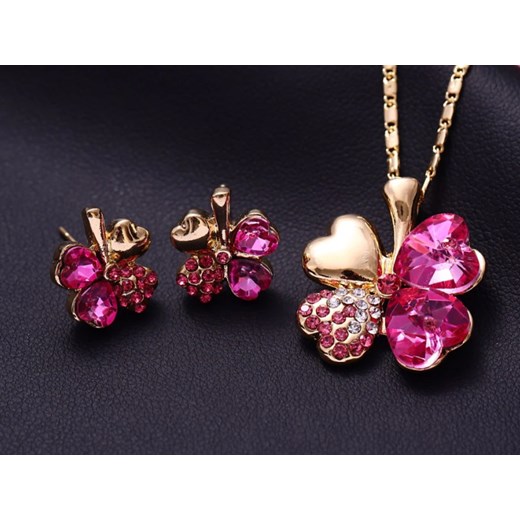 komplet biżuterii koniczynki różowe prezent Lovrin okazja LOVRIN