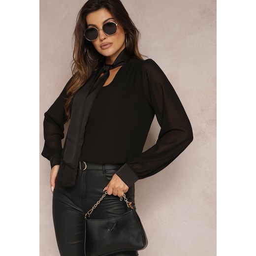 Czarna Bluzka z Wiązana Kokardą wokół Szyi Blisorfa ze sklepu Renee odzież w kategorii Bluzki damskie - zdjęcie 164496063