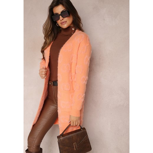 Pomarańczowy Jednolity Kardigan w Cętki Niezapinany Raniwasa ze sklepu Renee odzież w kategorii Swetry damskie - zdjęcie 164506974
