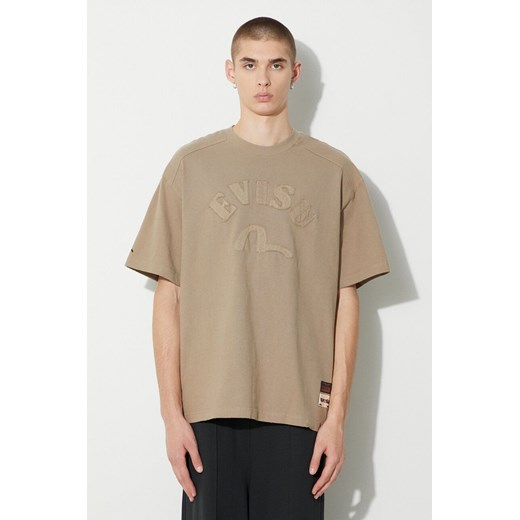 Evisu t-shirt bawełniany Logo and Seagull Applique męski kolor beżowy z aplikacją 2EAHTM3TS8055LFCT ze sklepu PRM w kategorii T-shirty męskie - zdjęcie 164507514