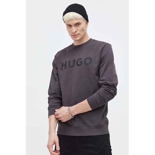 HUGO bluza bawełniana męska kolor szary z nadrukiem 50477328 ze sklepu ANSWEAR.com w kategorii Bluzy męskie - zdjęcie 164512294
