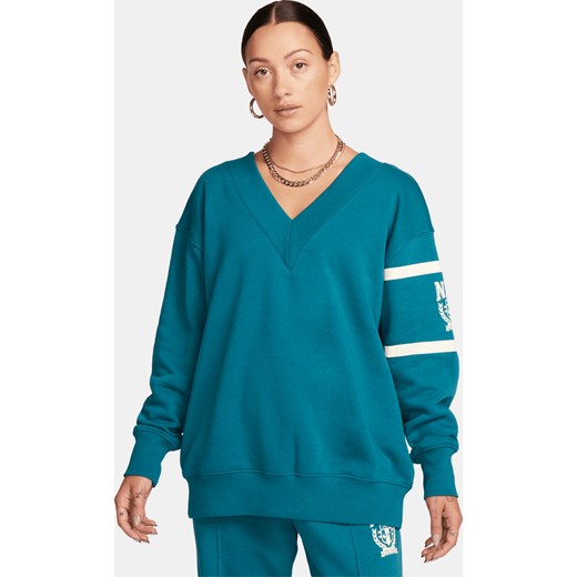 Damska bluza dresowa z dekoltem w kształcie litery V Nike Sportswear Phoenix Fleece - Zieleń ze sklepu Nike poland w kategorii Bluzy damskie - zdjęcie 164516092
