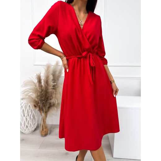 Czerwona Sukienka z Kopertowym Dekoltem ze sklepu ModnaKiecka.pl w kategorii Sukienki - zdjęcie 164518581