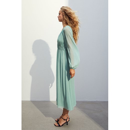 H & M - Szyfonowa sukienka z baloniastym rękawem - Zielony H & M L H&M