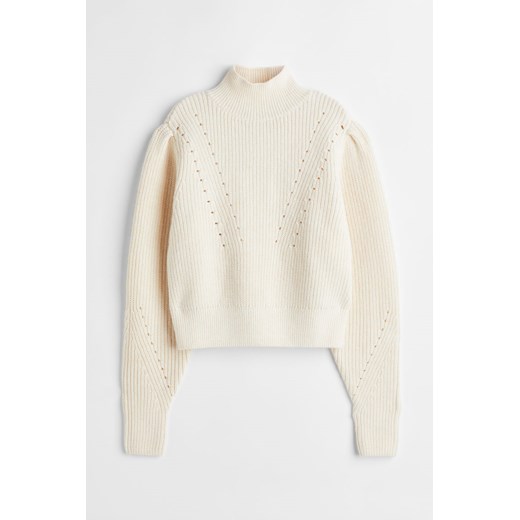 H & M - Sweter w prążki z półgolfem - Beżowy H & M XL H&M