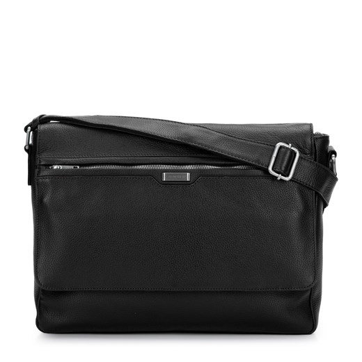 Męska torba na laptopa 11”/12” skórzana z kieszenią w klapie czarna ze sklepu WITTCHEN w kategorii Torby na laptopa - zdjęcie 164522312