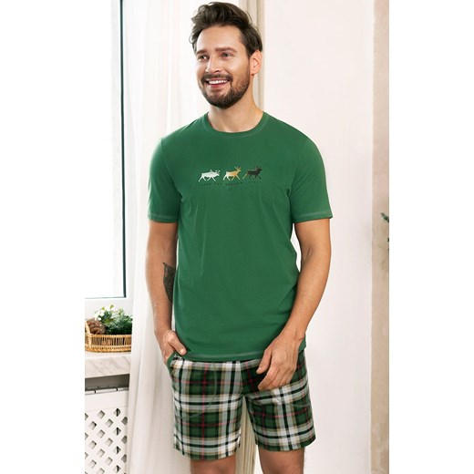 Piżama męska w kratę na krótki rękaw i z krótką nogawką zielona Seward, Kolor zielony-wzór, Rozmiar XL, Italian Fashion ze sklepu Intymna w kategorii Piżamy męskie - zdjęcie 164527441