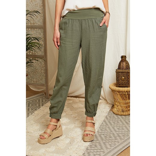 Lin Passion Lniane spodnie w kolorze khaki ze sklepu Limango Polska w kategorii Spodnie damskie - zdjęcie 164532631