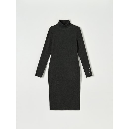 Sinsay sukienka z golfem czarna midi z długim rękawem 