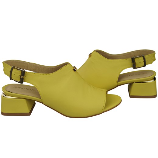 Sandały damskie żółte Elitabut eleganckie letnie z klamrą skórzane na obcasie 