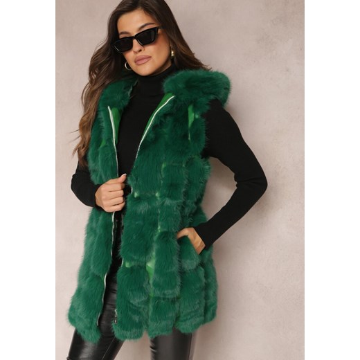 Zielona Futrzana Kamizelka z Kapturem Konessa ze sklepu Renee odzież w kategorii Kamizelki damskie - zdjęcie 164570132