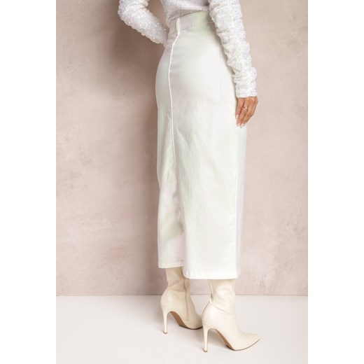 Biała Ołówkowa Spódnica z Metalicznym Połyskiem Maxi Rangsei Renee XL promocja Renee odzież