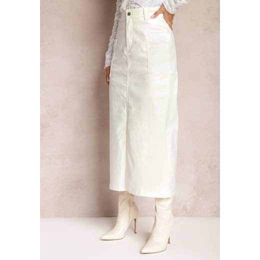 Biała Ołówkowa Spódnica z Metalicznym Połyskiem Maxi Rangsei Renee S Renee odzież wyprzedaż