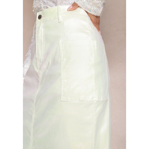 Biała Ołówkowa Spódnica z Metalicznym Połyskiem Maxi Rangsei Renee XS wyprzedaż Renee odzież