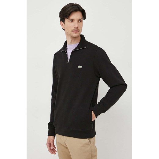Lacoste sweter bawełniany kolor czarny z półgolfem ze sklepu PRM w kategorii Swetry męskie - zdjęcie 164575940