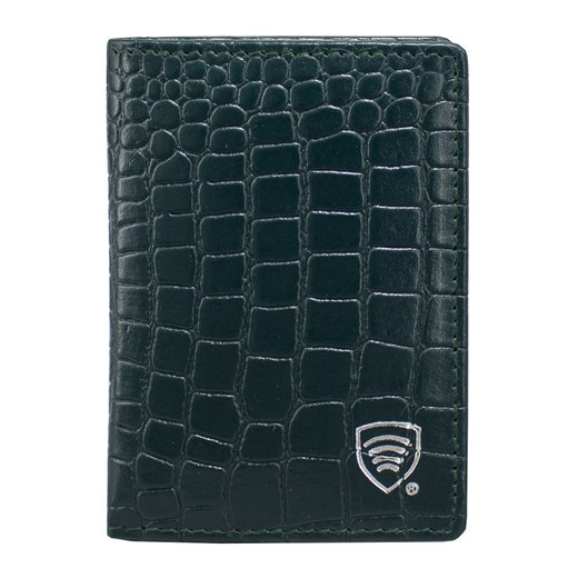 Mały skórzany portfel na karty kredytowe RFID (Zielony, Croco) ze sklepu Koruma ID Protection w kategorii Portfele męskie - zdjęcie 164579493