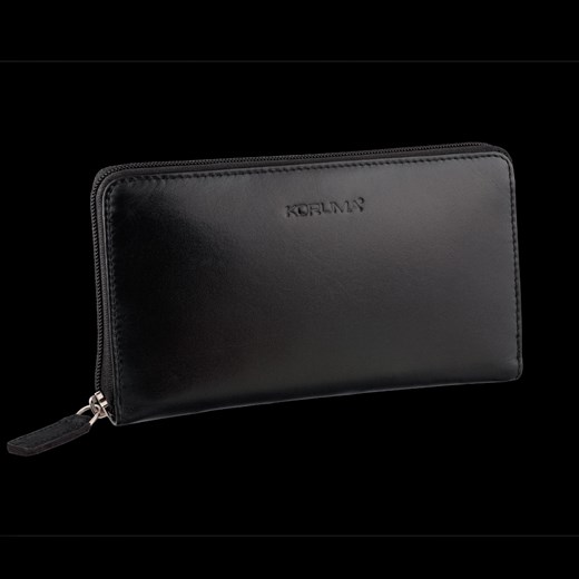 Skórzany portfel damski zapinany na zamek z ochroną RFID  (Czarny) ze sklepu Koruma ID Protection w kategorii Portfele damskie - zdjęcie 164579501
