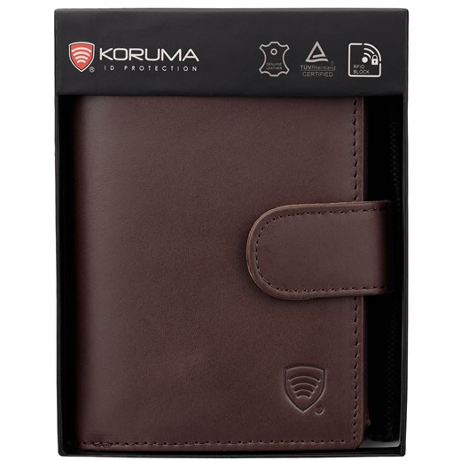 Skórzany męski zapinany portfel na karty i monety SMART RFID BLOCK (brąz) ze sklepu Koruma ID Protection w kategorii Portfele męskie - zdjęcie 164579773