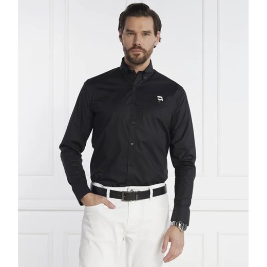 Koszula męska Karl Lagerfeld bawełniana z klasycznym kołnierzykiem czarna casual 