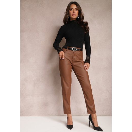 Brązowe Spodnie Standard z Imitacji Skóry Enjala ze sklepu Renee odzież w kategorii Spodnie damskie - zdjęcie 164649663