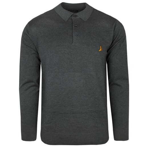 Dzianinowy Lekki Sweter w Stylu Longsleeve Polo – Brave Soul - Grafitowy SWBRSAW23VIDICdkcharcoal ze sklepu JegoSzafa.pl w kategorii Swetry męskie - zdjęcie 164651263