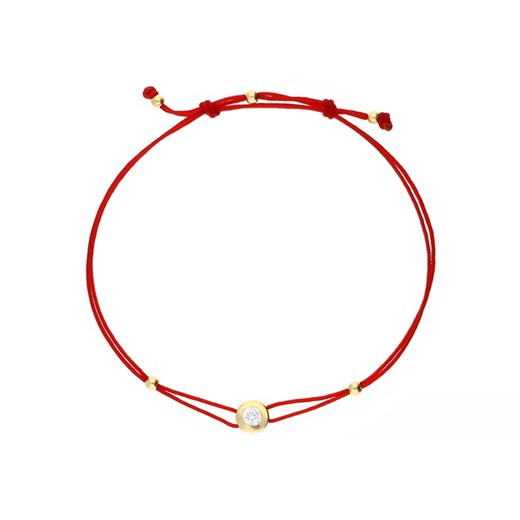 złota bransoletka 585 z cyrkonią na czerwonym sznurku Lovrin LOVRIN