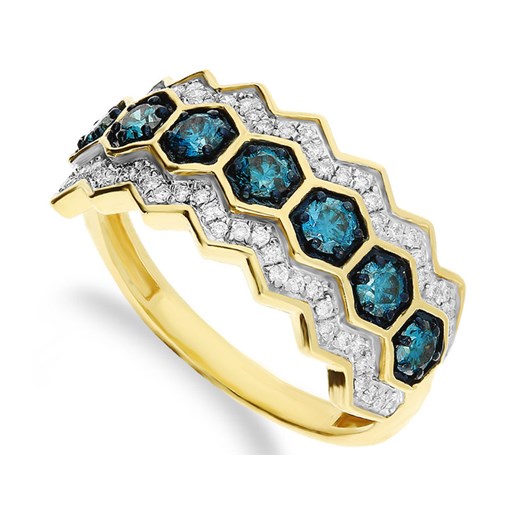 r 12 złoty pierścionek 375 niebieskie diamenty szeroki Lovrin LOVRIN
