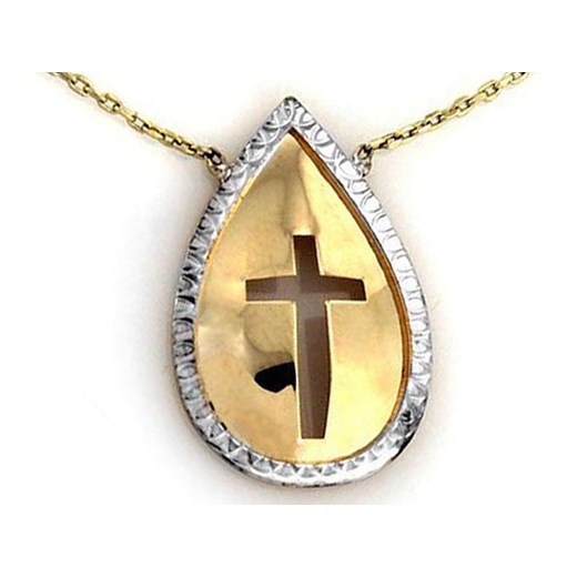 złoty naszyjnik 333 łezka z białym złotem krzyż 1.5g Lovrin LOVRIN