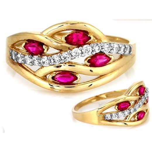 złoty pierścionek 585 cyrkonie łezki różowe 2,48 g Lovrin LOVRIN