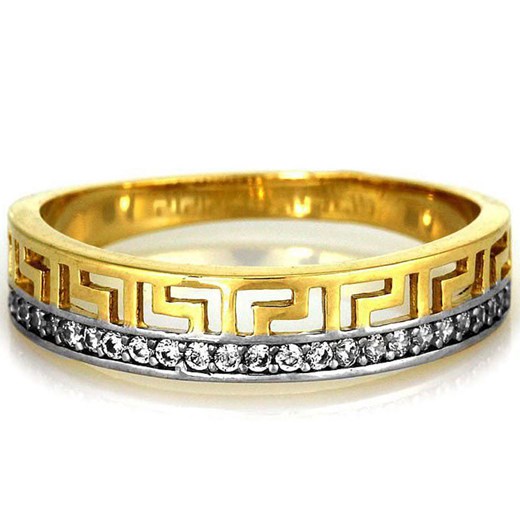 złoty pierścionek 585 z greckim wzorem i cyrkoniami Lovrin LOVRIN