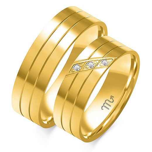 obrączka ślubna grawerowana złota 585 z diamentami Lovrin LOVRIN