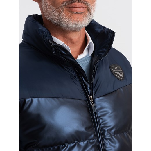 Bezrękawnik męski pikowany błyszczący - granatowy V2 OM-JAVJ-0113 L/XL ombre