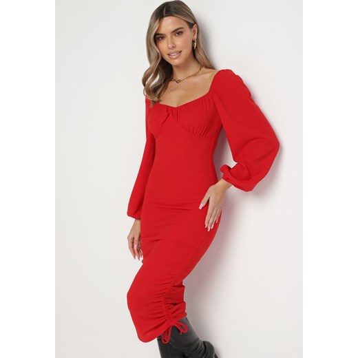 Czerwona Dopasowana Sukienka ze Ściągaczami Munnesa ze sklepu Born2be Odzież w kategorii Sukienki - zdjęcie 164687491