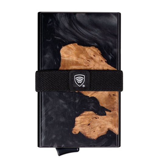 Aluminiowy portfel z wysuwanymi kartami i ochroną kart zbliżeniowych (drewno + czarna żywica) ze sklepu Koruma ID Protection w kategorii Portfele męskie - zdjęcie 164690430