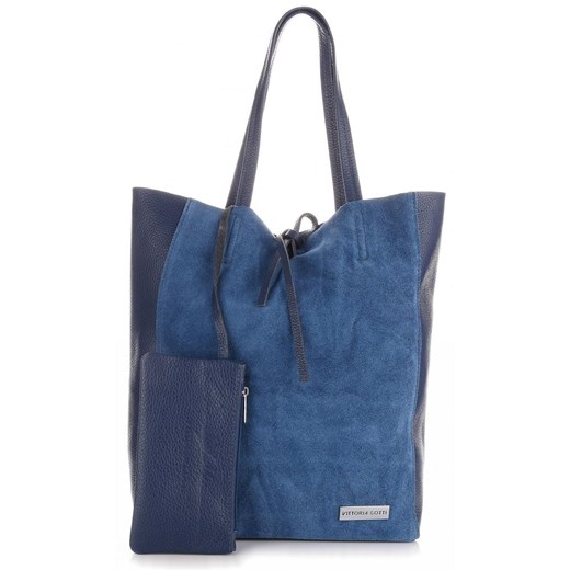 Torebki Skórzane VITTORIA GOTTI ShopperBag Niebieska - Jeans ze sklepu PaniTorbalska w kategorii Torby Shopper bag - zdjęcie 164721974