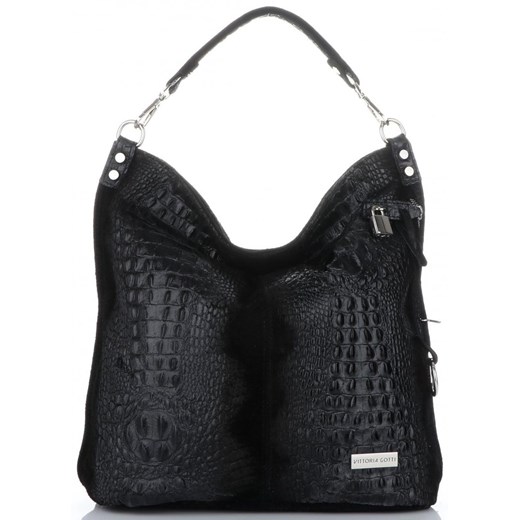 Firmowa Torba Skórzana Vittoria Gotti Made in Italy w rozmiarze XL motyw Aligatora Czarna ze sklepu PaniTorbalska w kategorii Torby Shopper bag - zdjęcie 164723322