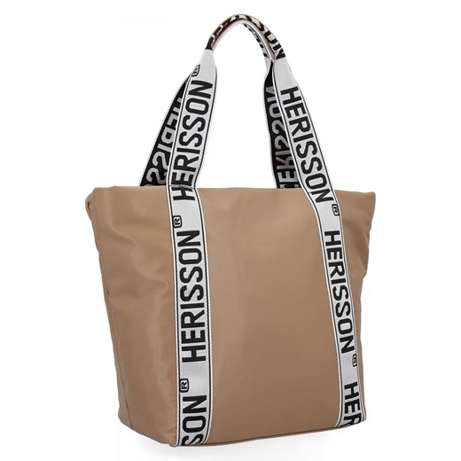 Modna Torebka Damska Shopper Bag firmy Herisson 1502H431 Ciemno Beżowa ze sklepu PaniTorbalska w kategorii Torby Shopper bag - zdjęcie 164726312