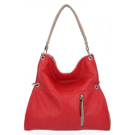 Uniwersalna Torebka Damska Shopper Bag XL firmy Hernan HB0170 Czerwona/Ciemno Beżowa ze sklepu PaniTorbalska w kategorii Torby Shopper bag - zdjęcie 164729280