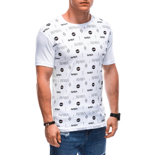 T-shirt męski z nadrukiem 1916S - biały ze sklepu Edoti w kategorii T-shirty męskie - zdjęcie 164729844