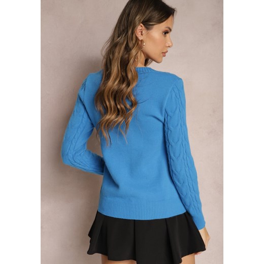 Sweter damski Renee w stylu klasycznym niebieski z dekoltem v 