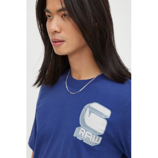 G-Star Raw t-shirt bawełniany męski kolor niebieski z nadrukiem ze sklepu ANSWEAR.com w kategorii T-shirty męskie - zdjęcie 164741040