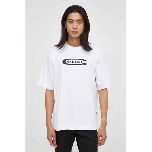 G-Star Raw t-shirt bawełniany męski kolor biały z nadrukiem ze sklepu ANSWEAR.com w kategorii T-shirty męskie - zdjęcie 164741044