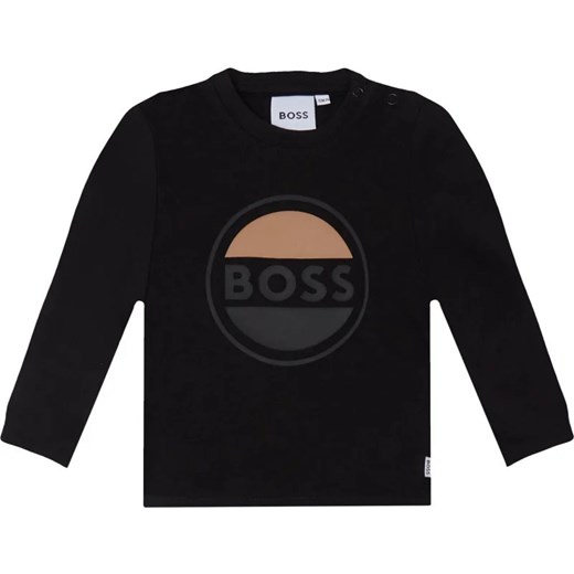 T-shirt chłopięce czarny Boss Kidswear na jesień z długim rękawem bawełniany 