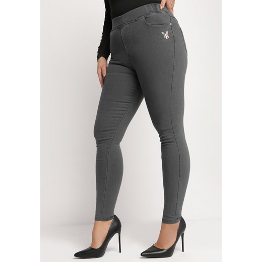 Szare Spodnie Skinny z Wysokim Stanem Naravatte ze sklepu Born2be Odzież w kategorii Spodnie damskie - zdjęcie 164789101